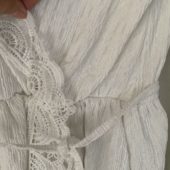 ASOS Design Textured White Crochet Trim Wrap Long Sleeve Mini Dress Size 6 - Picture 10 of 12